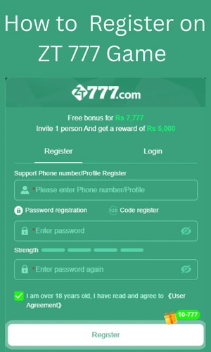 Register on ZT 777 Game